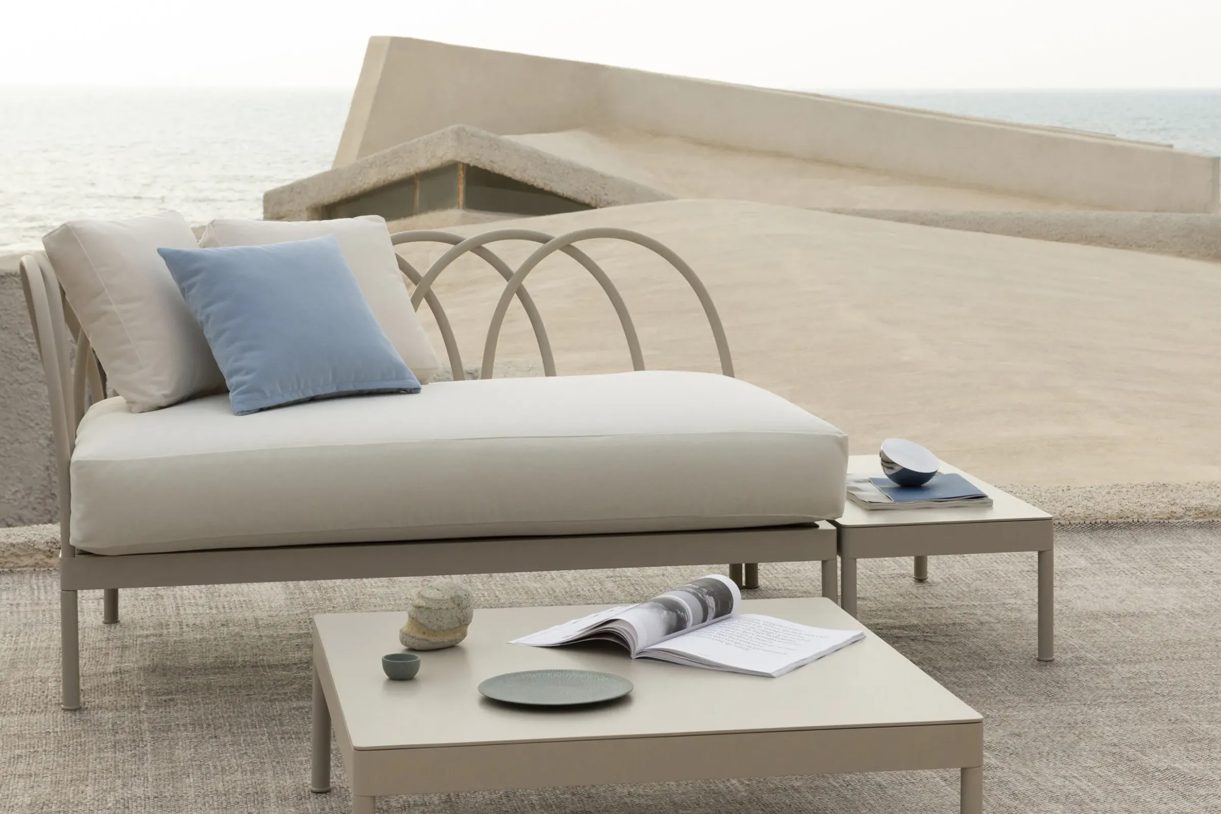 Canape De Jardin 2 Places Les Arcs Metal Gris / L 153 Cm - Angle Droit / Aluminium - Coussin Inclus - Unopiu