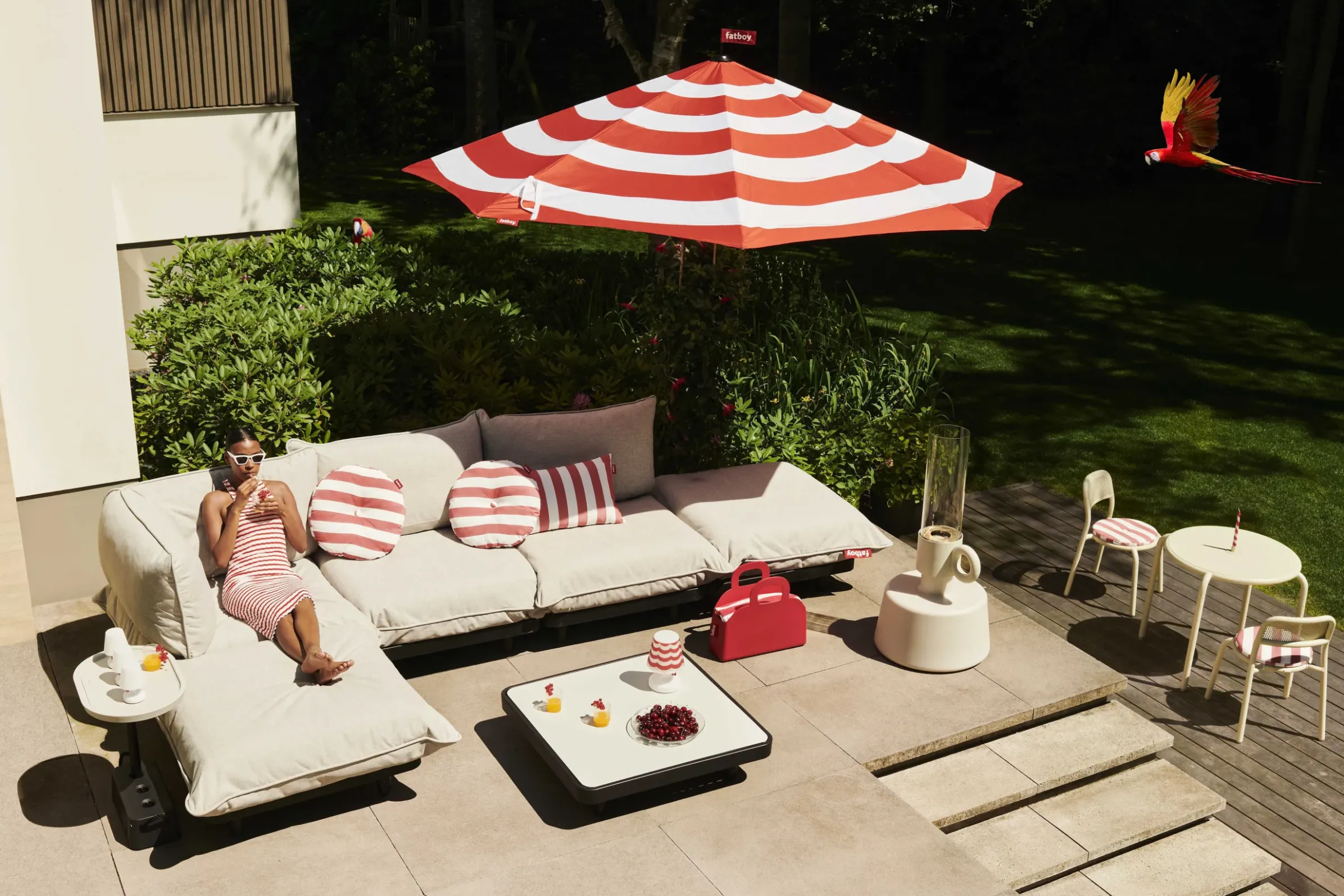 Canape De Jardin 2 Places Paletti Set Tissu Beige / Accoudoir Gauche - L 180 Cm - Fatboy