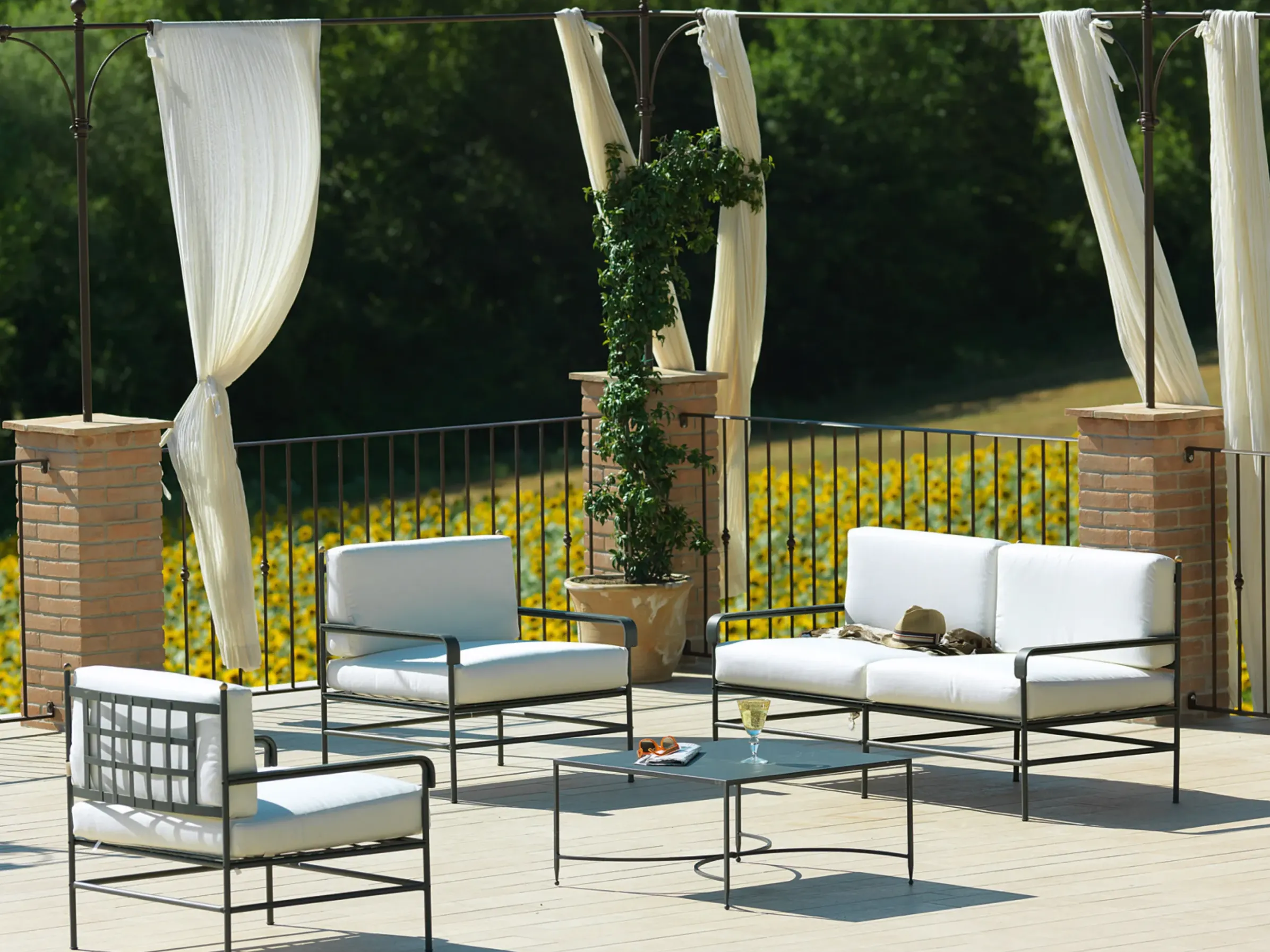 Canape De Jardin 2 Places Toscana Metal Tissu Blanc Gris Noir / L 161 Cm - Unopiu