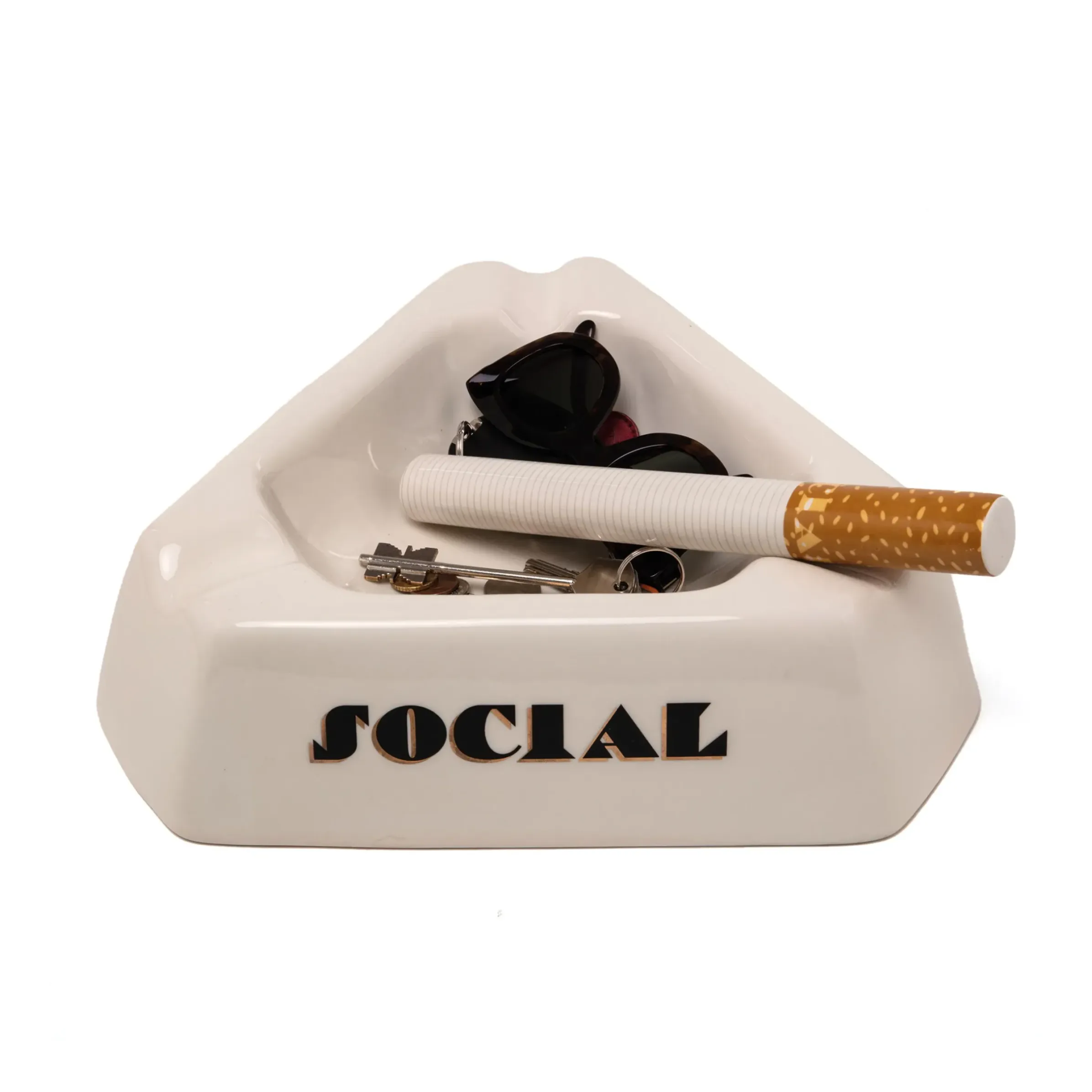 Centre De Table Social Smoker Ceramique/ Coupe Avec Cigarette En Ceramique - 36 X 36 X H 10 Cm - Seletti
