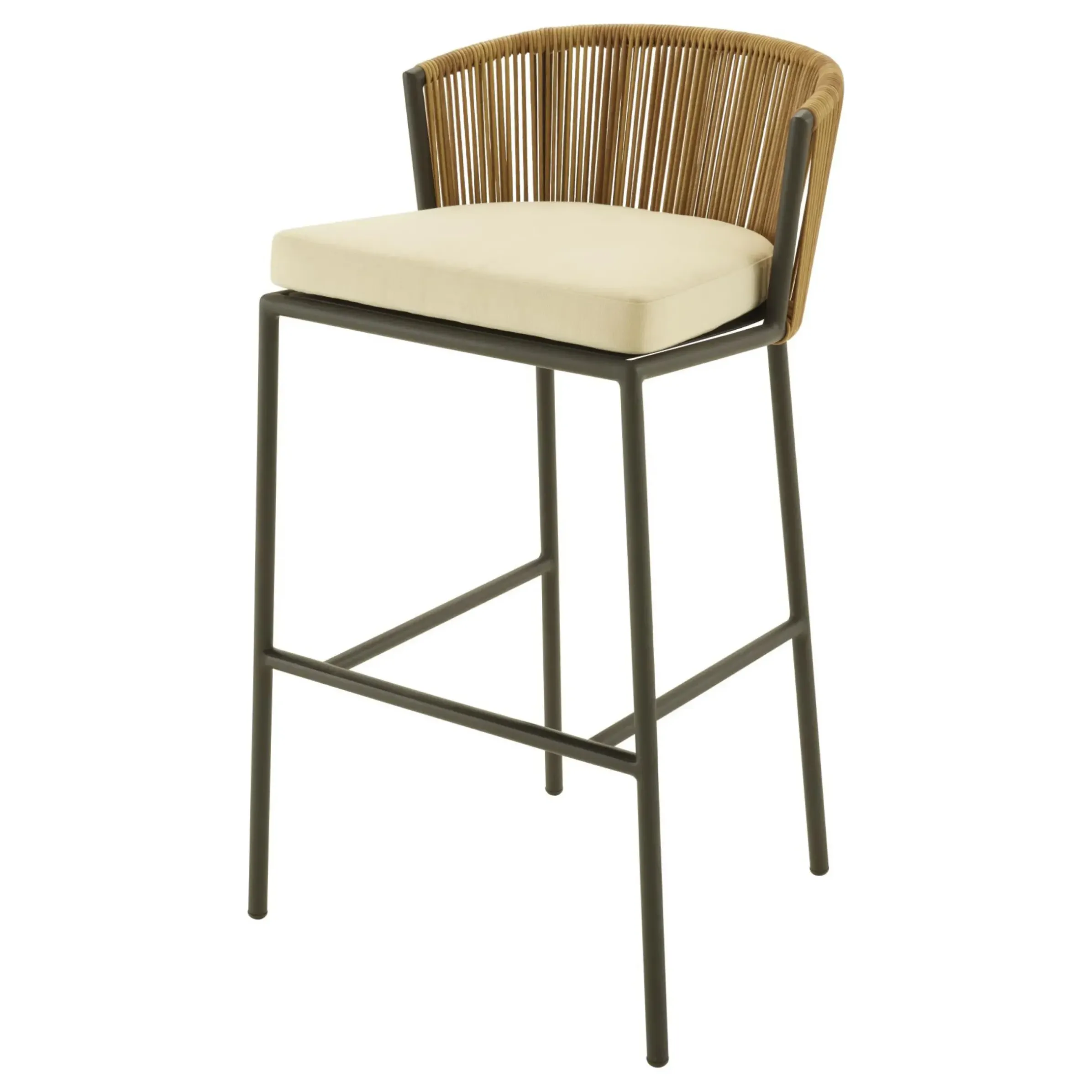 Chaise De Bar Lapel Plastique Beige / Rotin Synthetique - Coussin D'Assise - Cinna