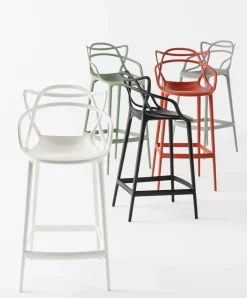 Chaise De Bar Masters Plastique Gris Argent Metal / H 65 Cm - Metallisee - Kartell
