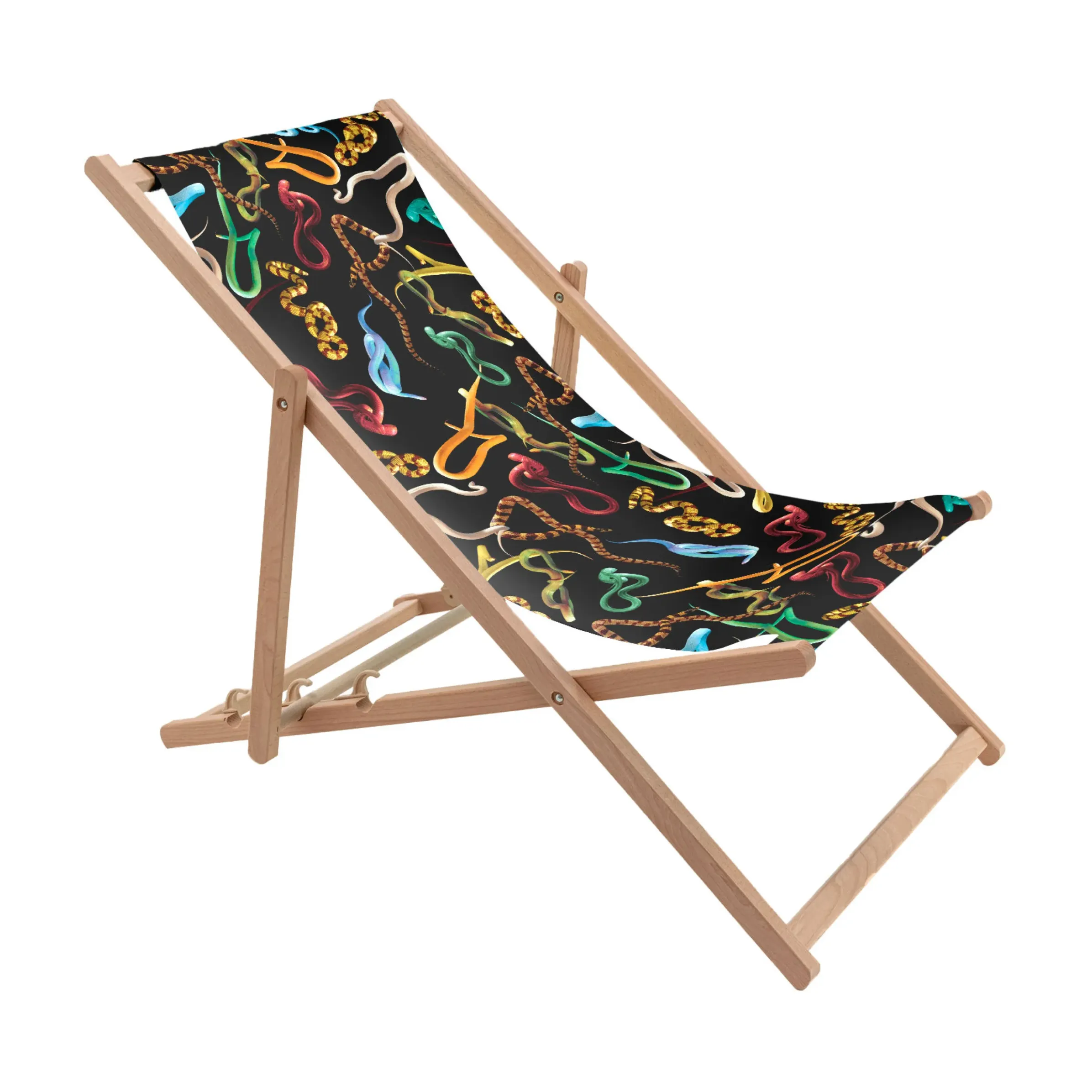Chaise Longue Pliable Inclinable Toiletpaper Bois Multicolore Bois & Toile Multicolore / - Seletti