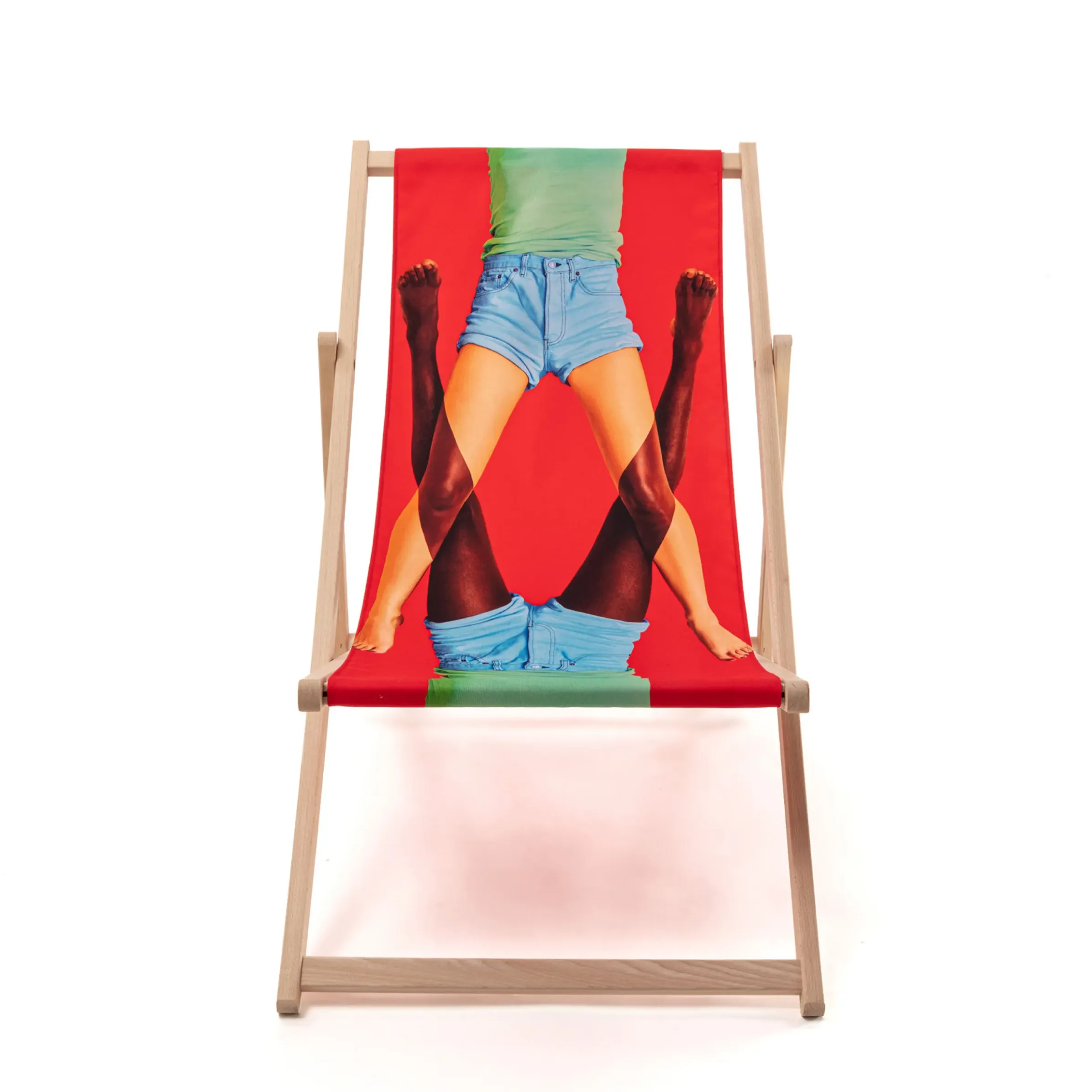 Chaise Longue Pliable Inclinable Toiletpaper Bois Multicolore Bois & Toile Multicolore/ - Seletti