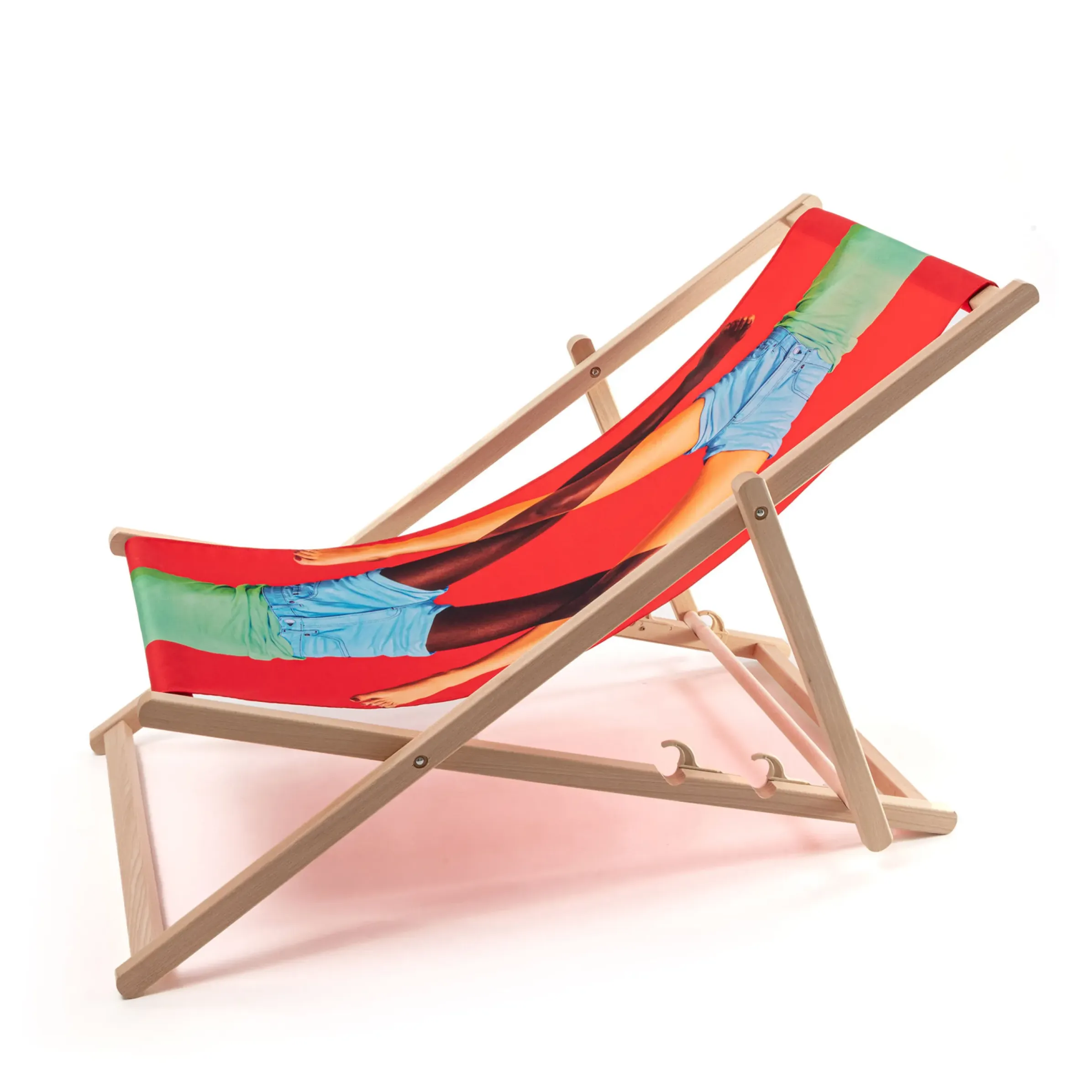 Chaise Longue Pliable Inclinable Toiletpaper Bois Multicolore Bois & Toile Multicolore/ - Seletti