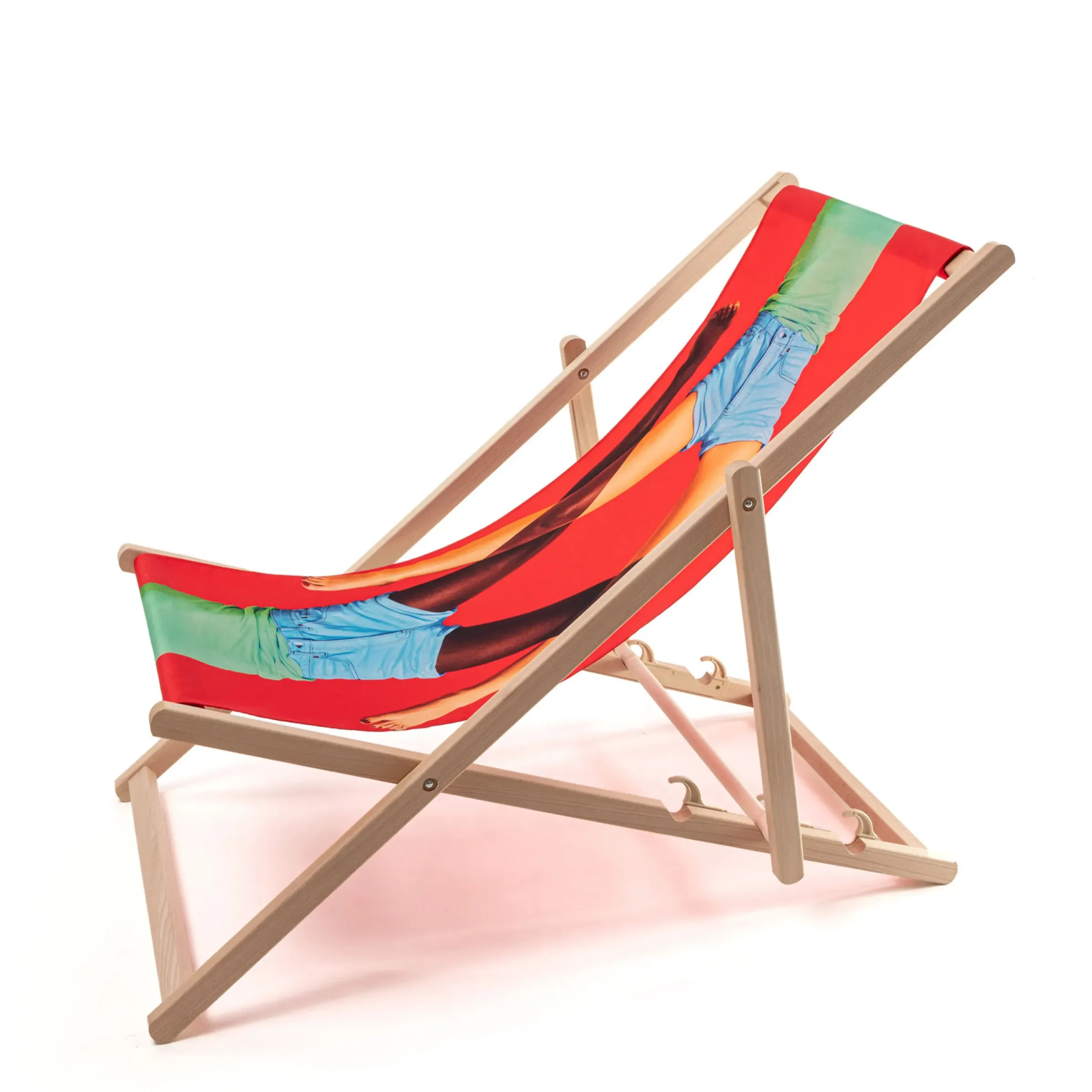 Chaise Longue Pliable Inclinable Toiletpaper Bois Multicolore Bois & Toile Multicolore/ - Seletti