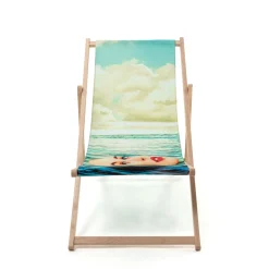 Chaise Longue Pliable Inclinable Toiletpaper Bois Multicolore Bois & Toile Multicolore / - Seletti