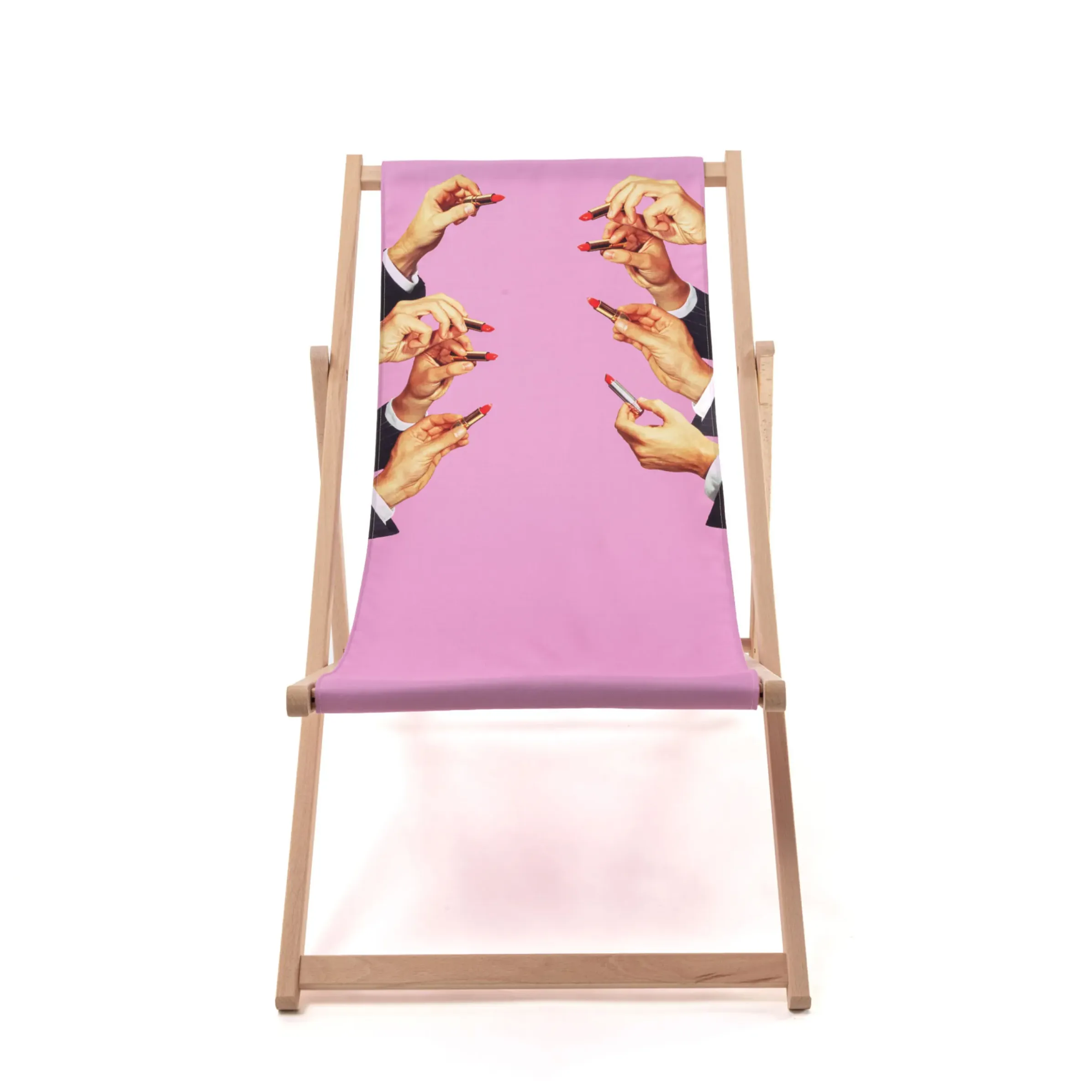 Chaise Longue Pliable Inclinable Toiletpaper Bois Multicolore Bois & Toile Multicolore / - Seletti