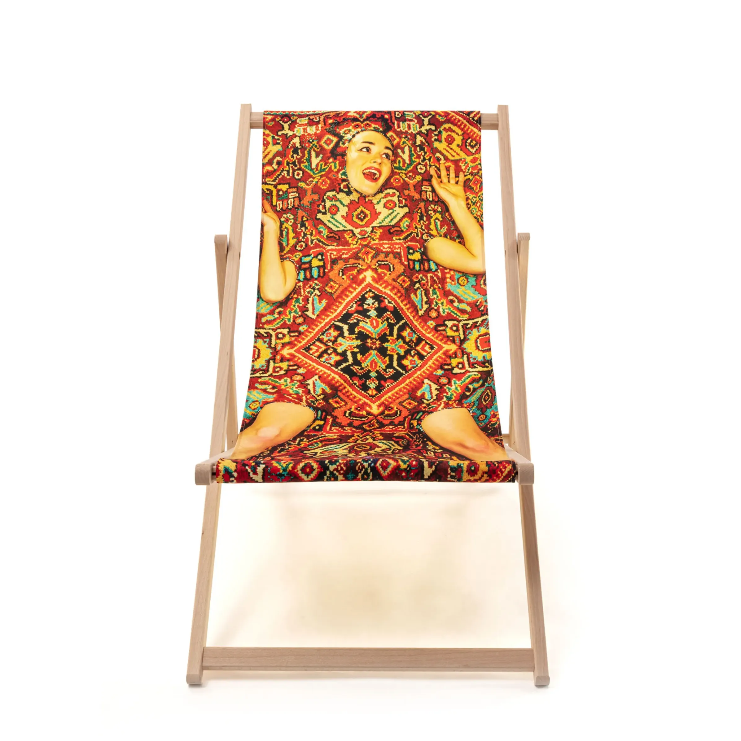 Chaise Longue Pliable Inclinable Toiletpaper Bois Multicolore Bois & Toile Multicolore / - Seletti
