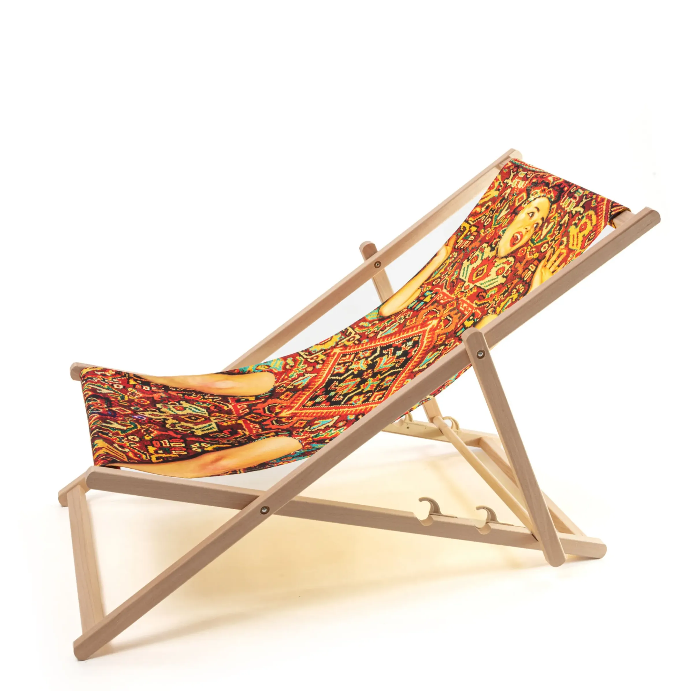 Chaise Longue Pliable Inclinable Toiletpaper Bois Multicolore Bois & Toile Multicolore / - Seletti