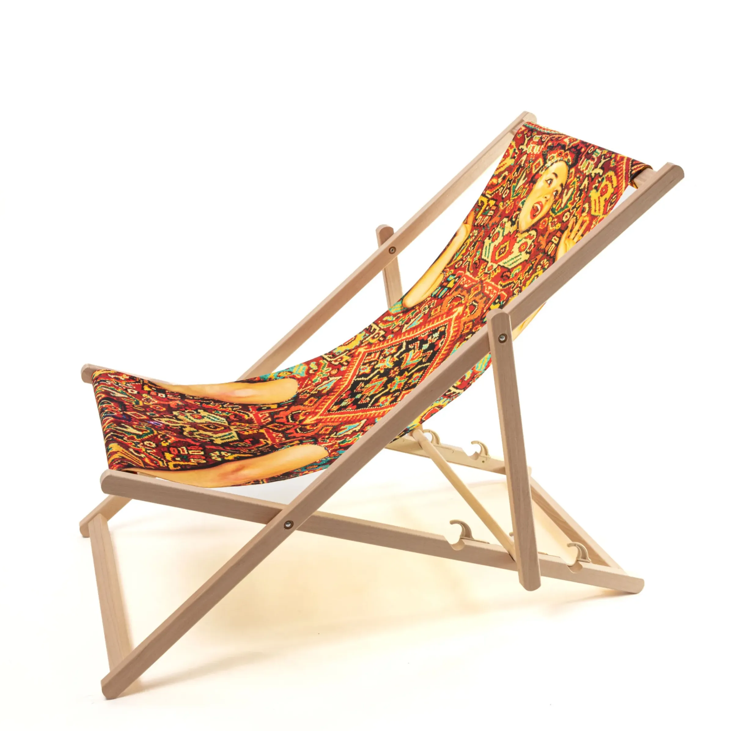 Chaise Longue Pliable Inclinable Toiletpaper Bois Multicolore Bois & Toile Multicolore / - Seletti