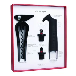 Coffret Sommelier Chic Set Night Plastique/ Tire-Bouchon + Pompe A Vide Manuelle Avec 2 Bouchons - L'Atelier Du Vin