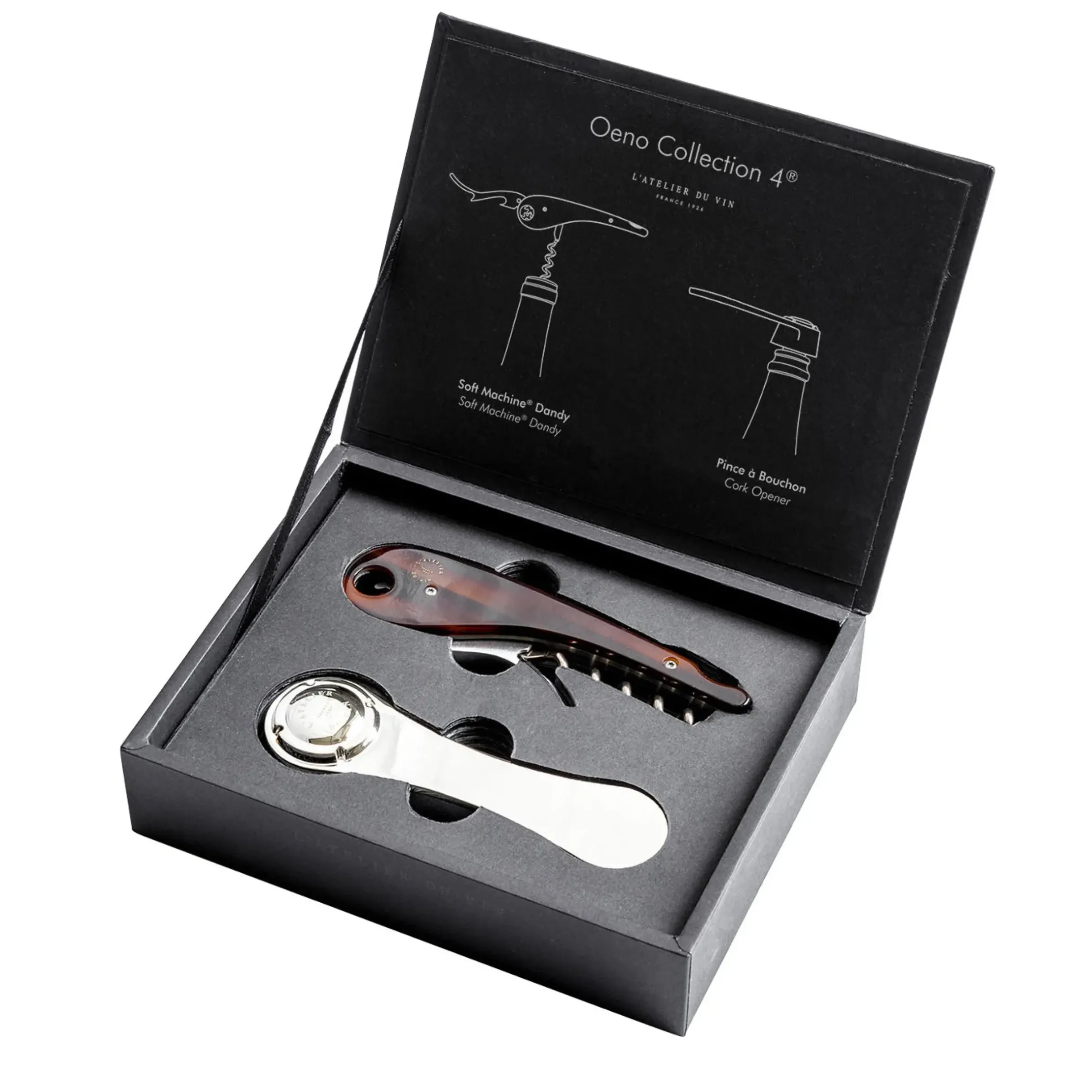 Coffret Sommelier Oeno Collection 4 Metal Marron / Tire Bouchon + Pince A Bouchon Champagne - L'Atelier Du Vin