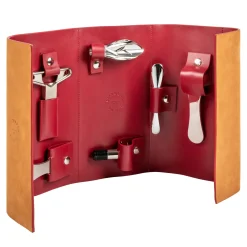 Coffret Sommelier Oeno Collection Nomad Metal Cuir Rouge Marron / 6 Accessoires Dans Etui Cuir - L'Atelier Du Vin