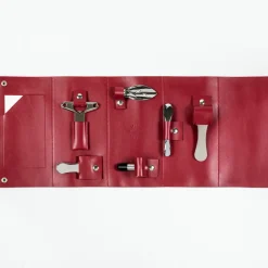 Coffret Sommelier Oeno Collection Nomad Metal Cuir Rouge Marron / 6 Accessoires Dans Etui Cuir - L'Atelier Du Vin