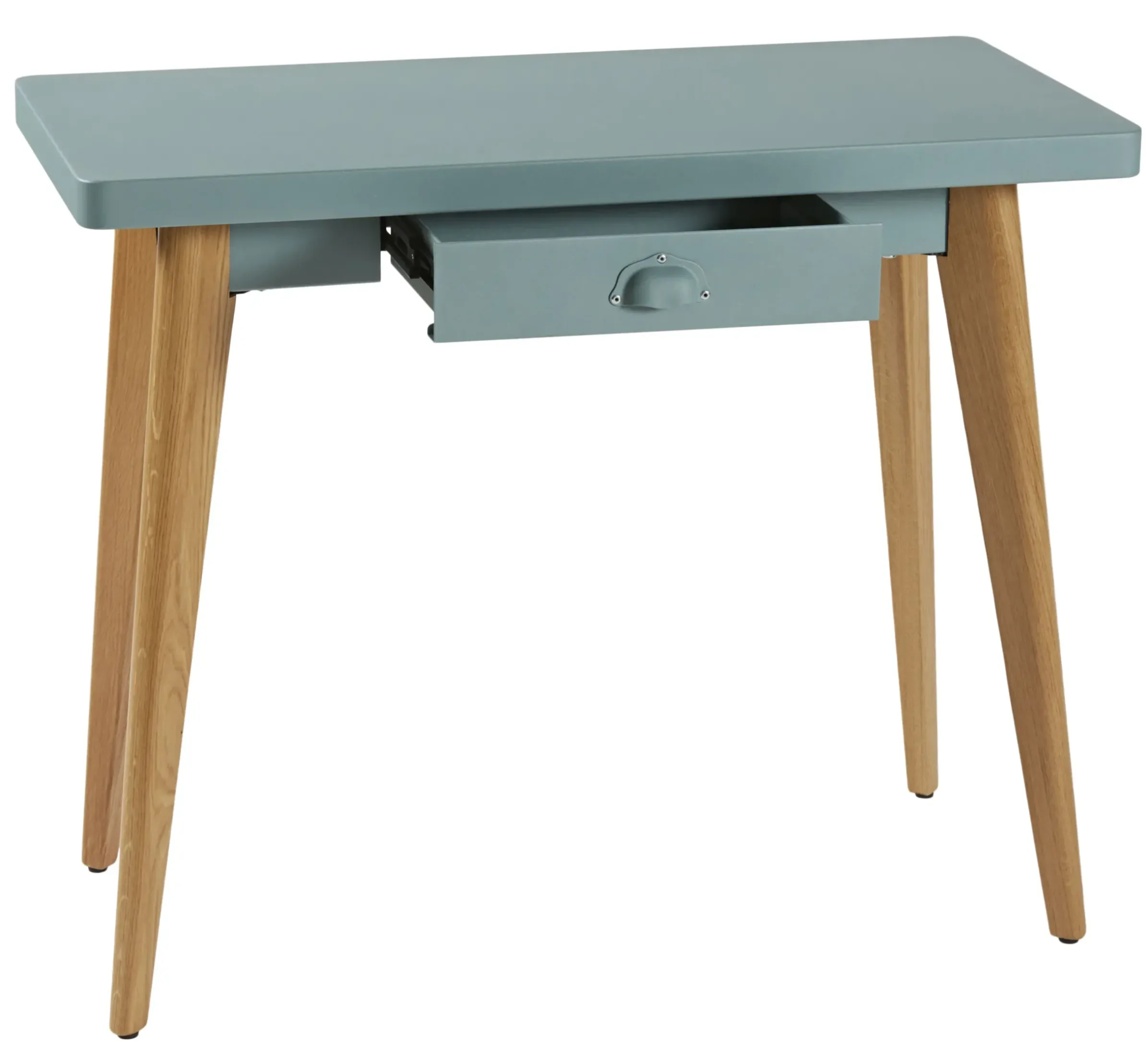 Console 55 Metal Vert Bois Naturel / Avec Tiroir - Metal & Pieds Bois - Tolix
