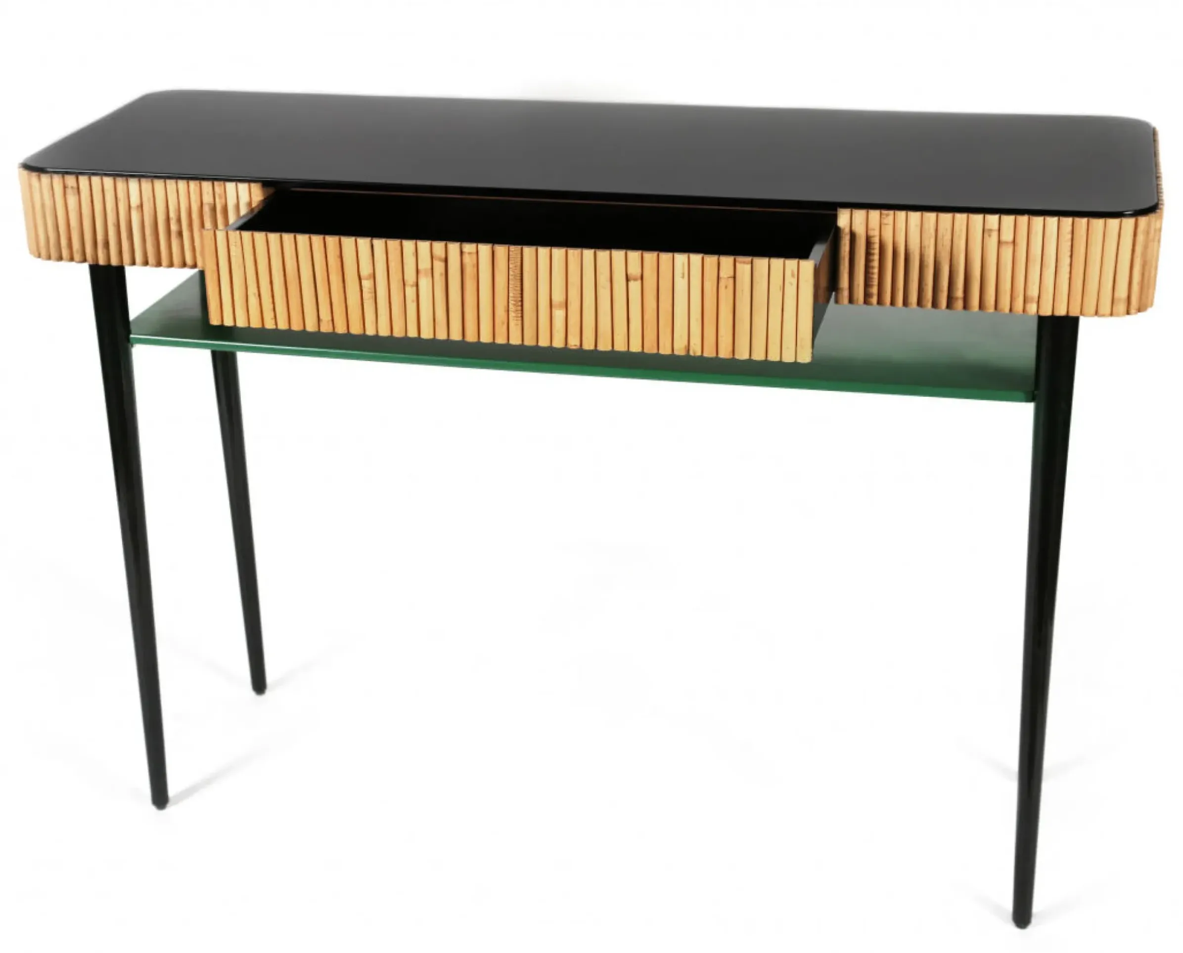 Console Riviera Vert Noir Bois Naturel / Rotin - Tiroir - Maison Sarah Lavoine