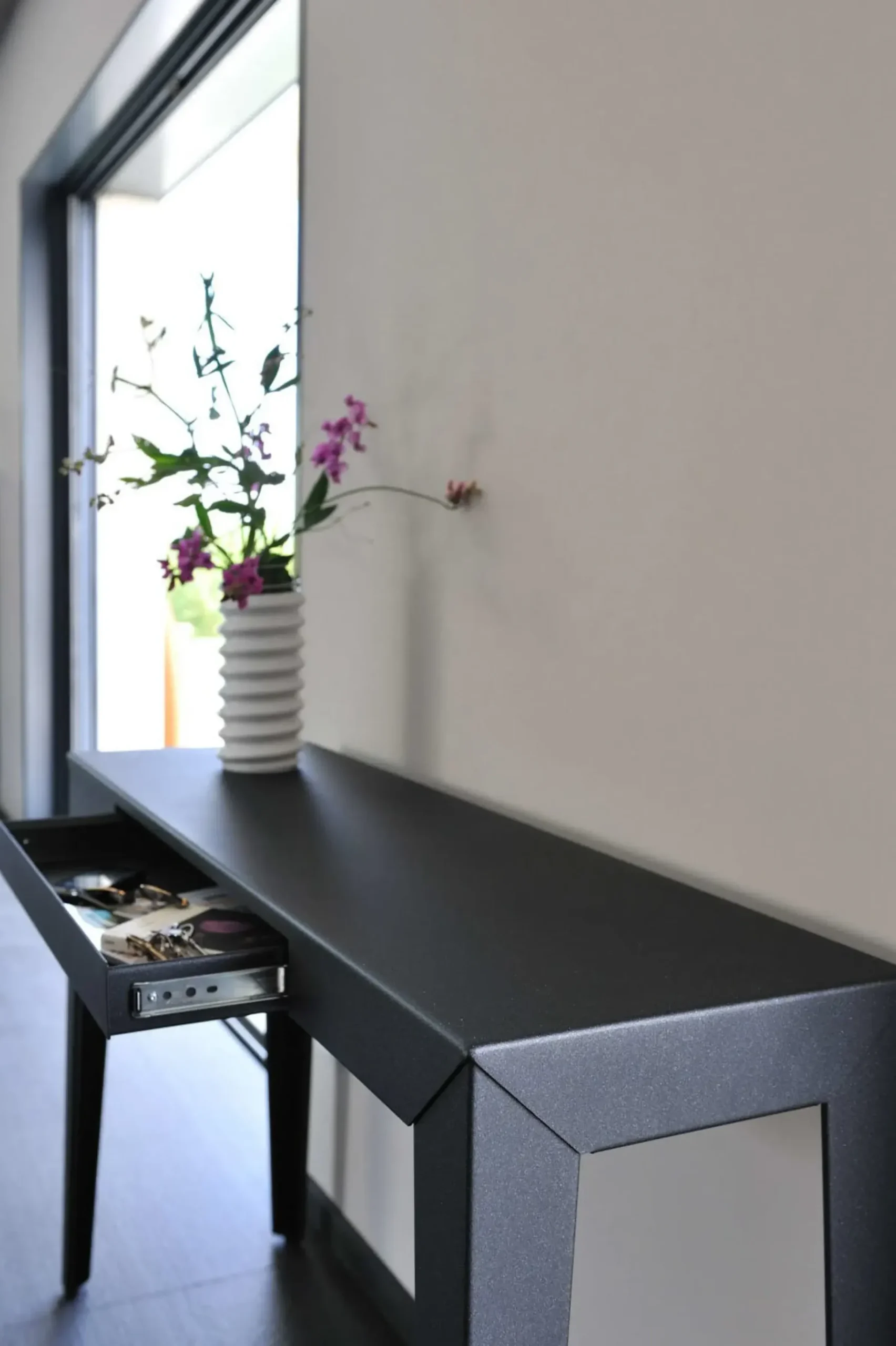 Console Zef Metal/ Avec Tiroir - 120 X 35 Cm - Matiere Grise