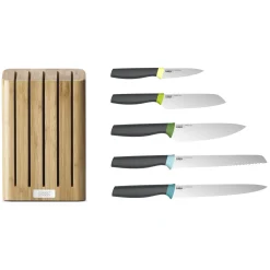 Couteau De Cuisine Elevate Bois Naturel / Set 5 Couteaux + Support Bambou - Joseph Joseph