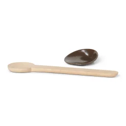 Cuillere Ceramique Bois Naturel En Bois L 30 Cm + Repose-Cuillere En Porcelaine - Ferm Living