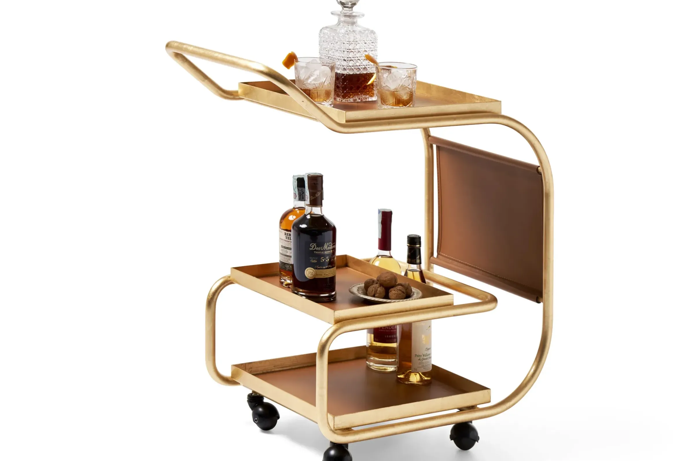Desserte Zenzero Metal Cuir Marron Or / Cuir Recycle - Opinion Ciatti