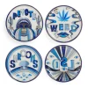 Dessous De Verre Druggist Ceramique Blanc Bleu Or / Set De 4 - Porcelaine & Or - Jonathan Adler