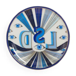 Dessous De Verre Druggist Ceramique Blanc Bleu Or / Set De 4 - Porcelaine & Or - Jonathan Adler