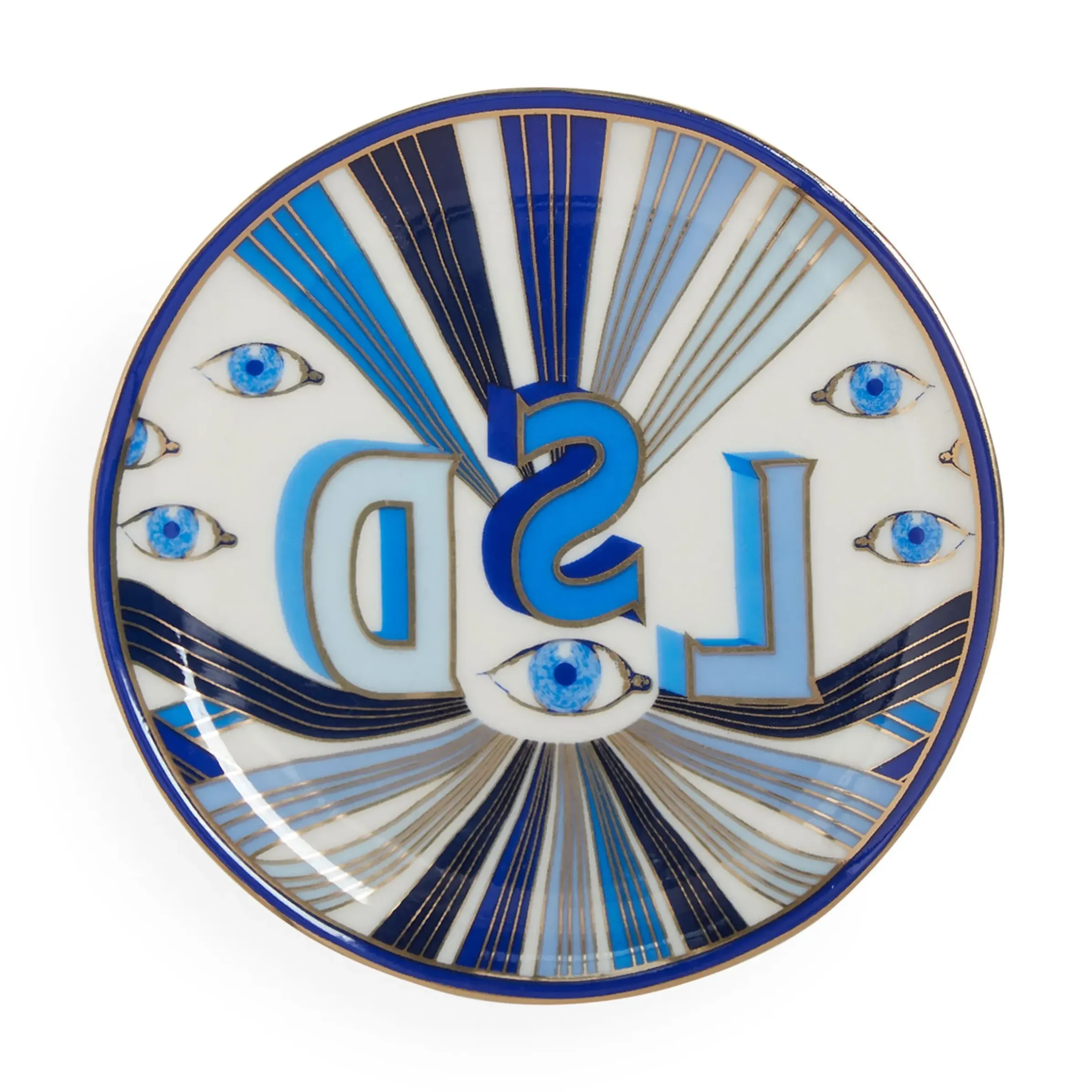 Dessous De Verre Druggist Ceramique Blanc Bleu Or / Set De 4 - Porcelaine & Or - Jonathan Adler