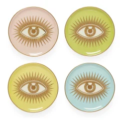 Dessous De Verre Le Wink Ceramique Bleu Rose Jaune Vert / Set De 4 - Porcelaine & Or - Jonathan Adler
