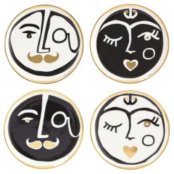 Dessous De Verre Marseilles Ceramique Blanc Noir Or / Set De 4 - Porcelaine & Or 24 Carats - Jonathan Adler