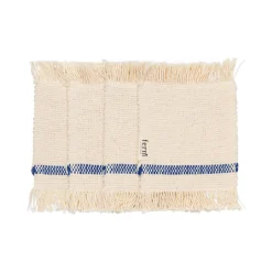 Dessous De Verre Savor Tissu Blanc Bleu / Coton Organique - Set De 4 - Ferm Living
