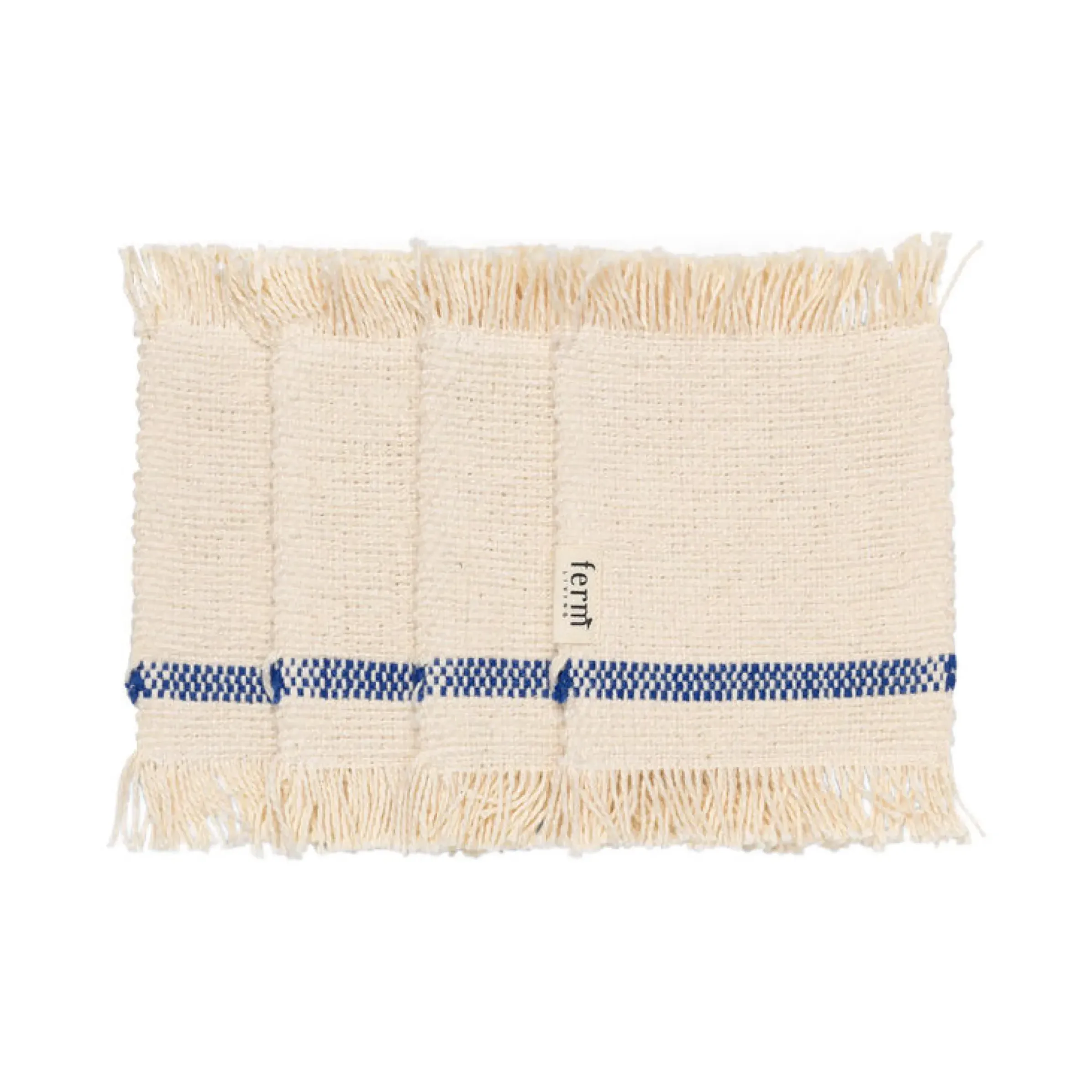 Dessous De Verre Savor Tissu Blanc Bleu / Coton Organique - Set De 4 - Ferm Living