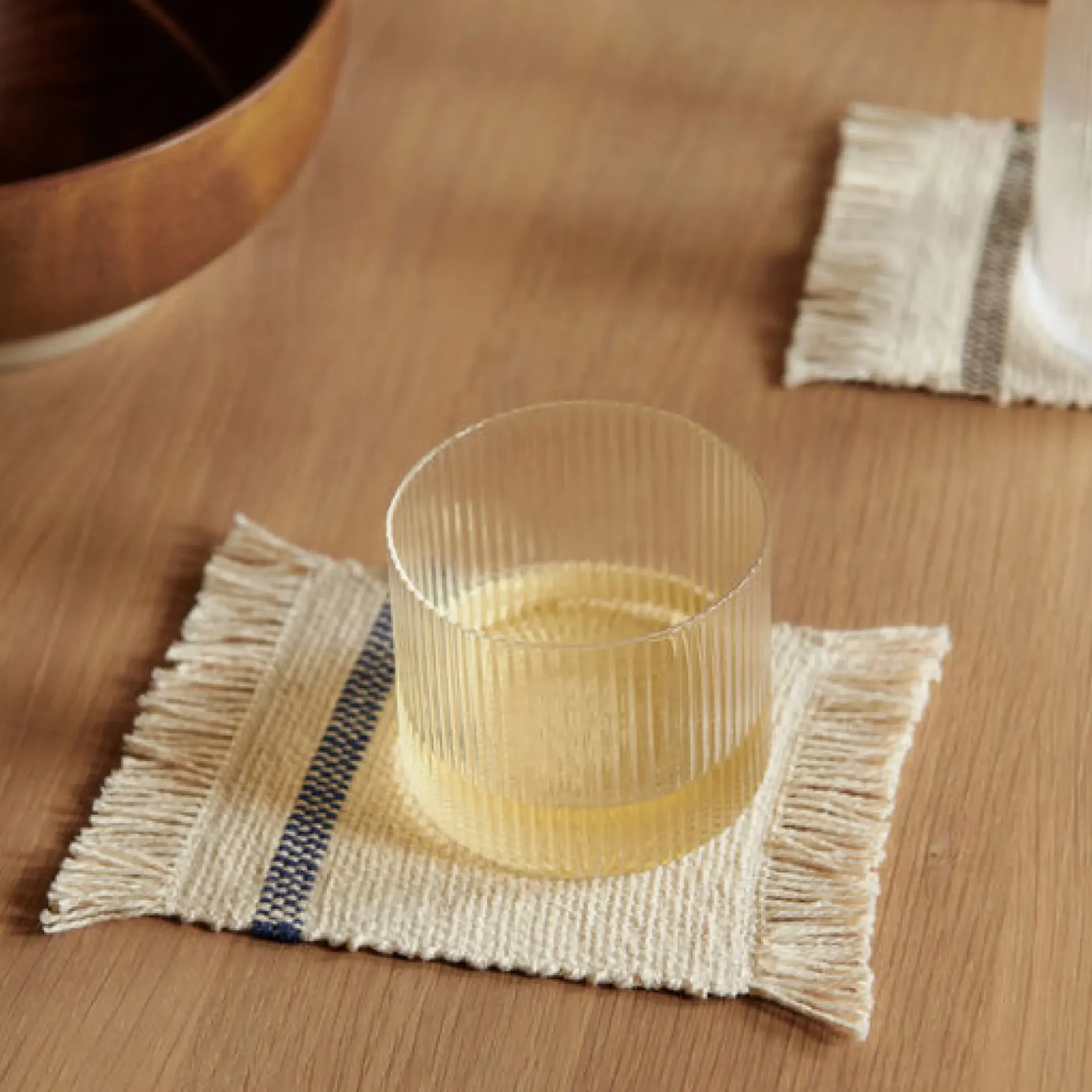 Dessous De Verre Savor Tissu Blanc Bleu / Coton Organique - Set De 4 - Ferm Living