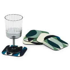 Dessous De Verre Tchin Bois Bleu Vert / Set De 6 - Bois Laque - Maison Sarah Lavoine