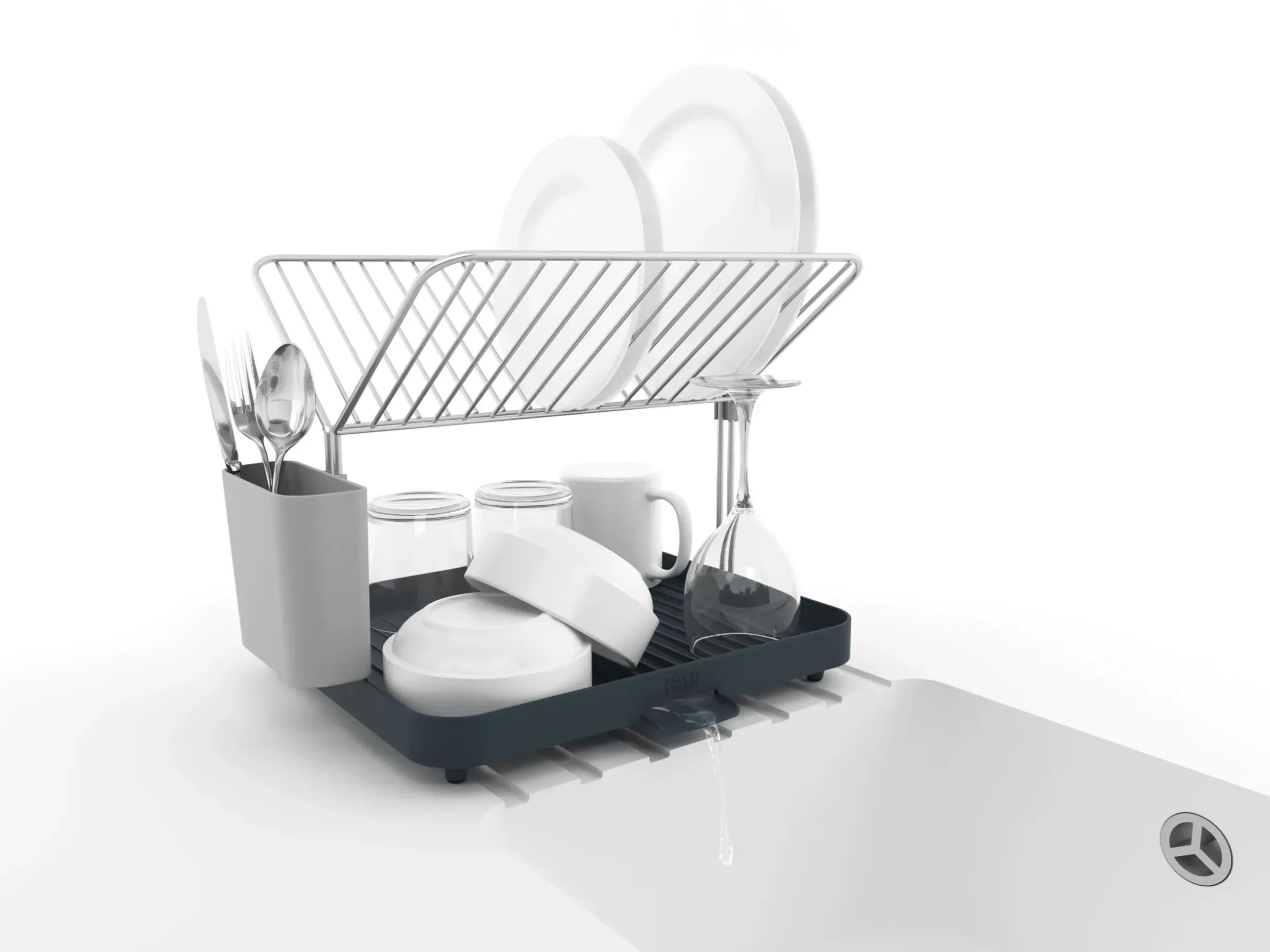Egouttoir Y-Rack Metal Plastique Gris Noir - Joseph Joseph