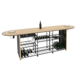 Etagere A Vin Metal Noir Bois Naturel / Comptoir De Degustation - L 281 X Larg. 80 Cm X H 93 Cm / 300 Bouteilles - L'Atelier Du Vin