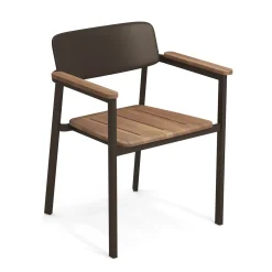Fauteuil Empilable Shine Bois Bois Naturel Metal / Assise & Accoudoirs Teck - Emu