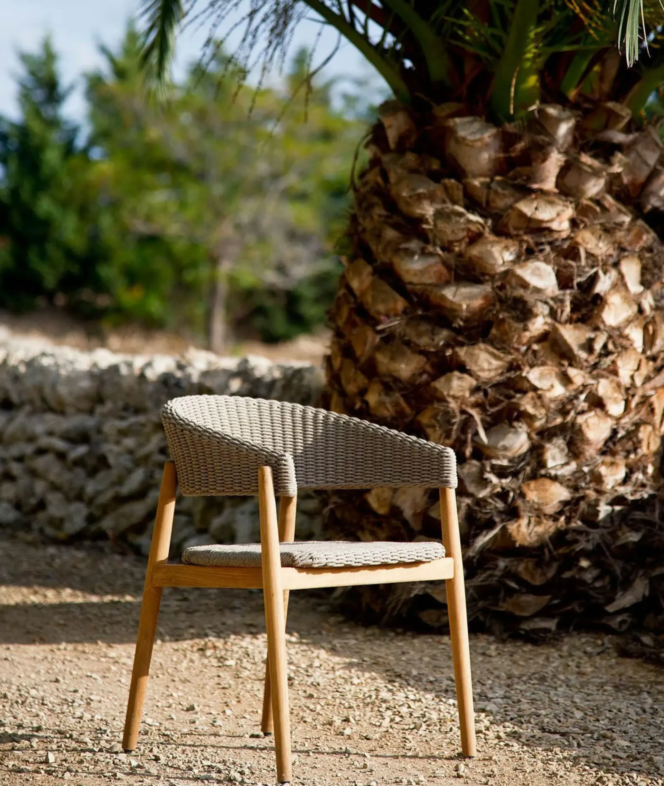 Fauteuil Pevero Tissu Beige Bois Naturel / Teck & Corde Synthetique - Unopiu