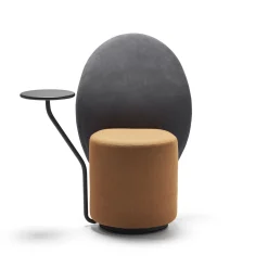 Fauteuil Rembourre Loomi Cuir Tissu Orange Gris / Tablette Pivotante A 180° - Opinion Ciatti