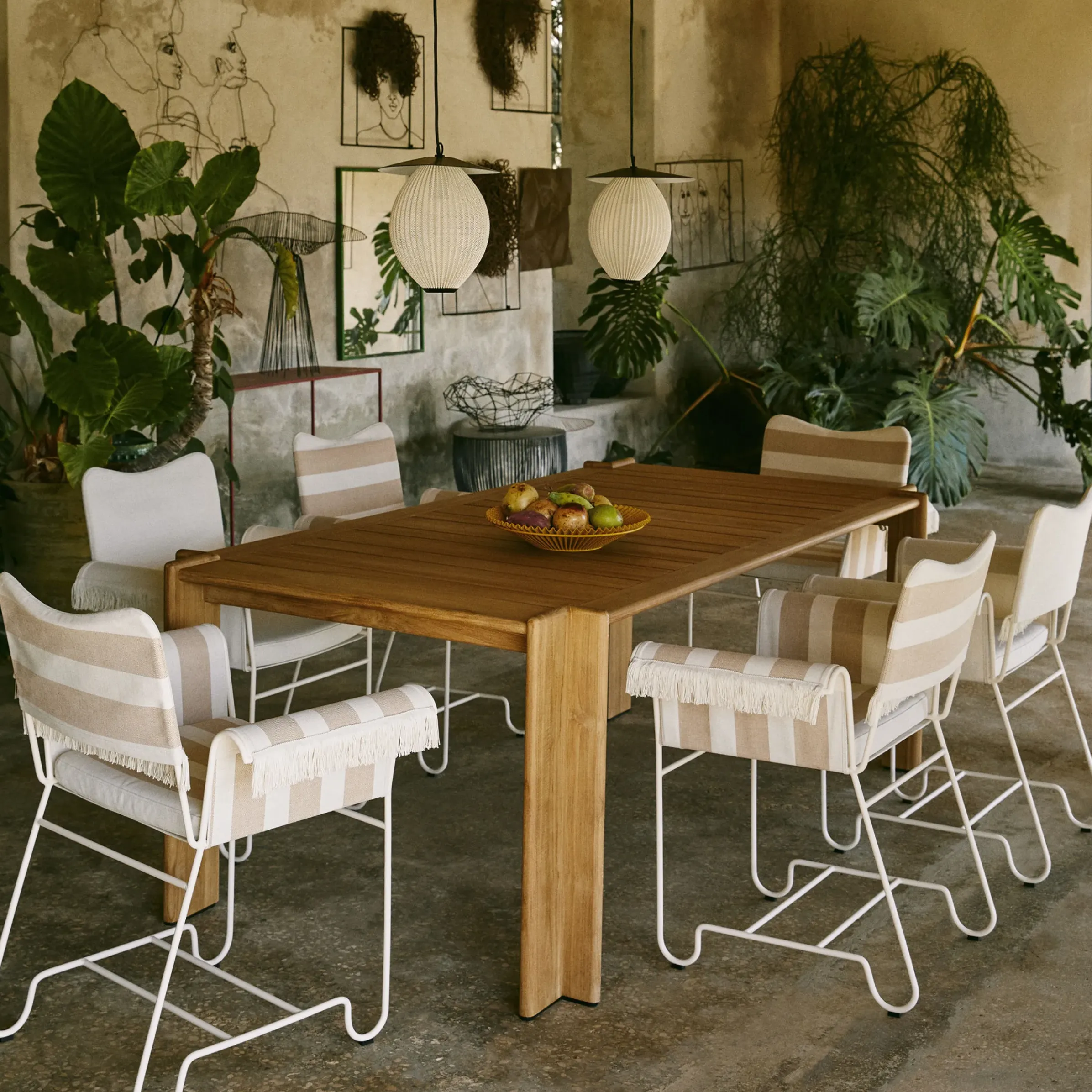 Fauteuil Tropique Tissu Beige / Avec Franges - Mategot, Reedition 50' - Gubi