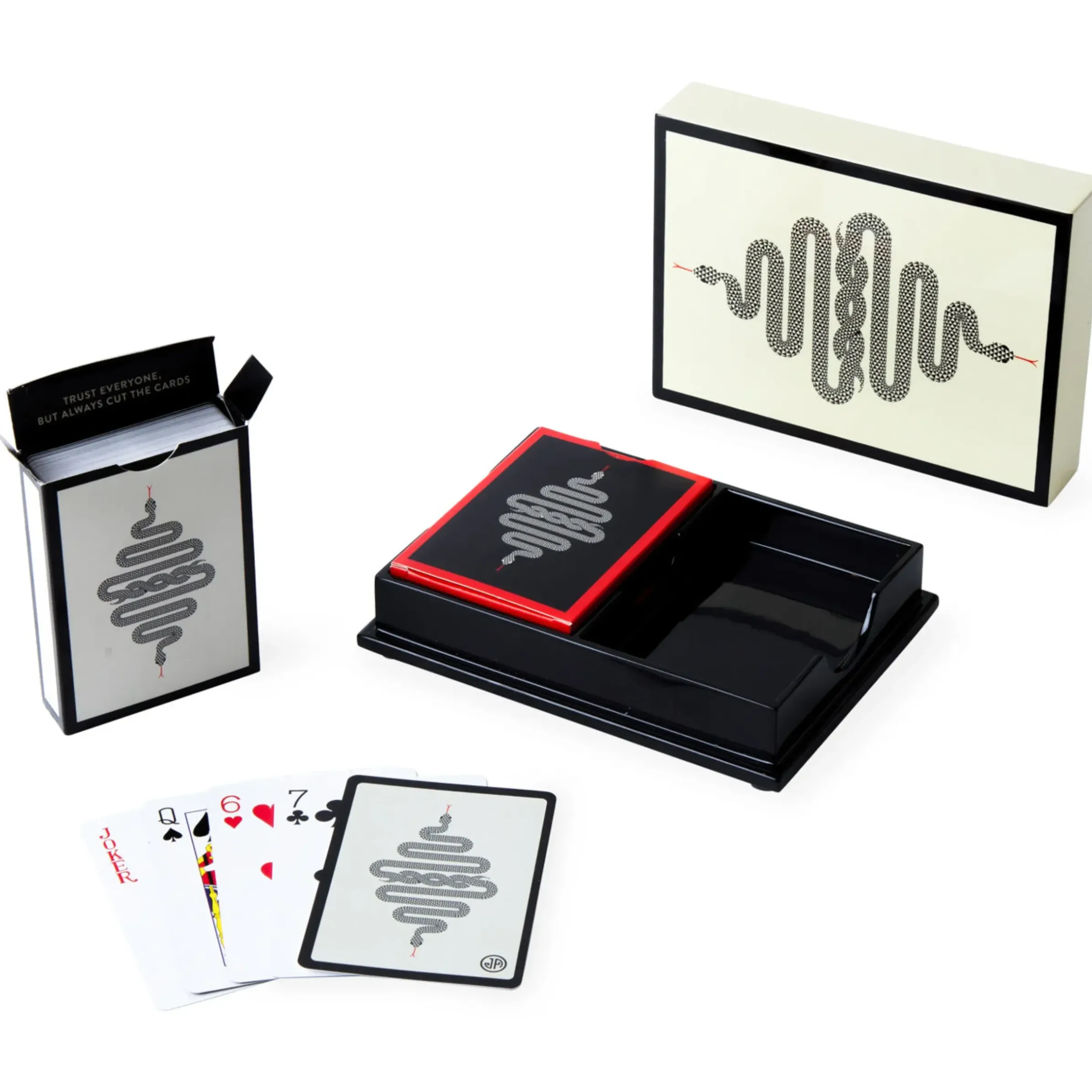 Jeu De Cartes Eden Bois Blanc Noir / 2 Jeux De Cartes Dans Coffret Bois Laque - Jonathan Adler