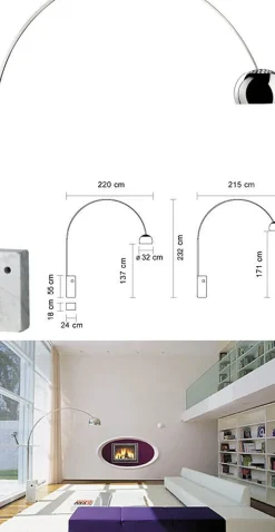 Lampadaire Arco (1962) Blanc Metal / H 240 Cm - Version Led - Flos