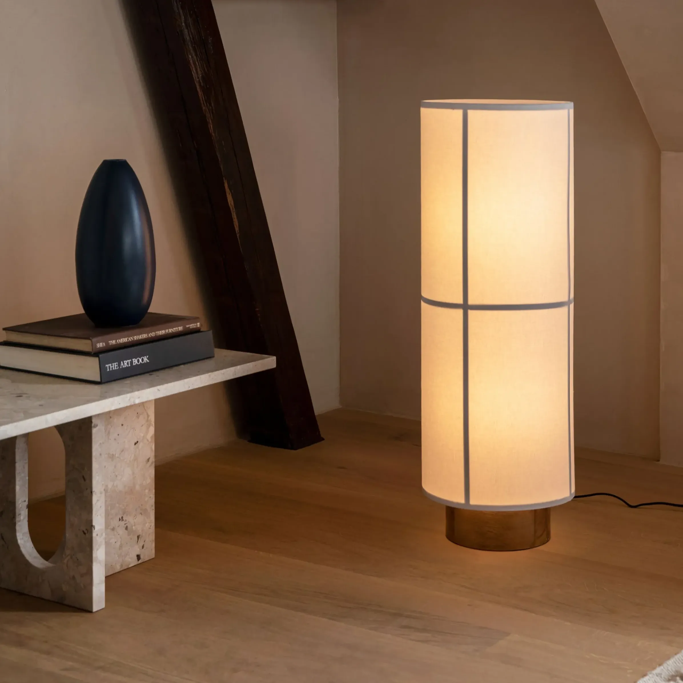 Lampadaire Hashira Low Tissu Beige / O 30 X H 83 Cm - Lin - Menu