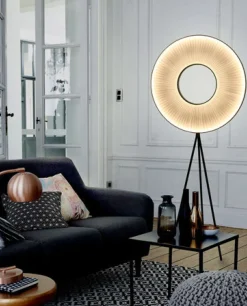 Lampadaire Iris Metal Tissu Blanc Beige Led / H 165 X O 60 Cm - Tissu / Eclairage Recto-Verso - Dix Heures Dix
