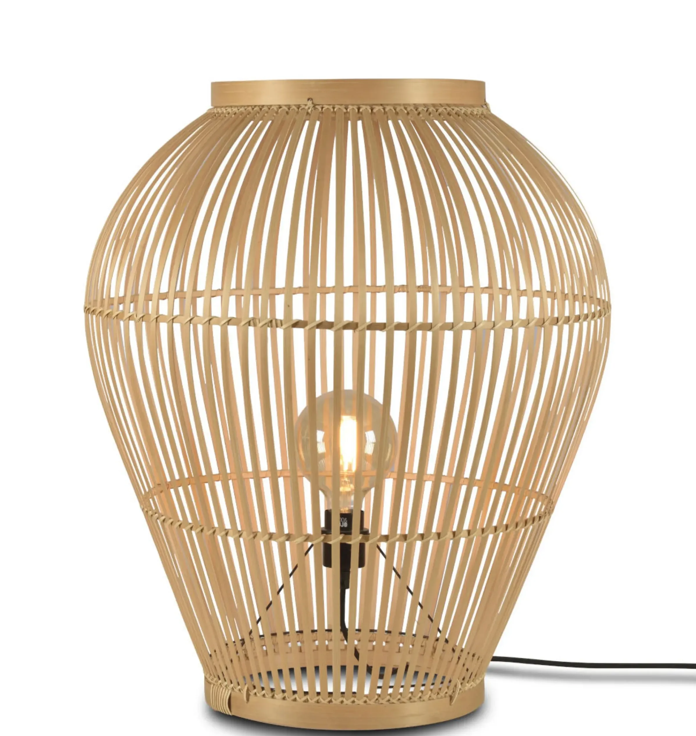 Lampe A Poser Tuvalu Large Fibre Vegetale Beige Bois / Bambou - H 70 Cm - Good&Mojo