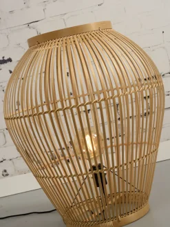 Lampe A Poser Tuvalu Large Fibre Vegetale Beige Bois / Bambou - H 70 Cm - Good&Mojo