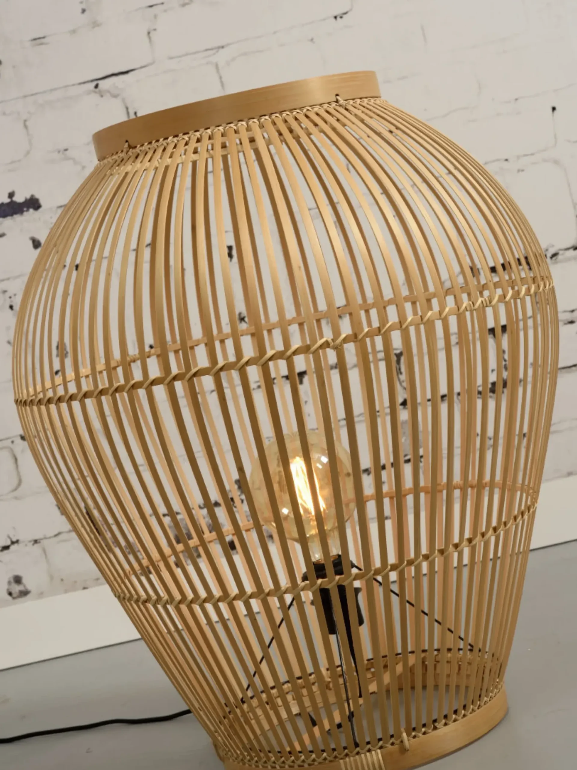 Lampe A Poser Tuvalu Large Fibre Vegetale Beige Bois / Bambou - H 70 Cm - Good&Mojo