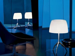Lampe De Table Lumiere Piccola Metal Verre Blanc Noir / Variateur - H 35 Cm - Foscarini