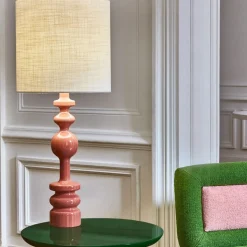 Lampe De Table Pamela Tissu Bois Rouge Marron / O 35 X H 87 Cm - Popus Editions