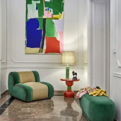 Lampe De Table Petra Tissu Bois Vert / O 35 X H 73 Cm - Popus Editions